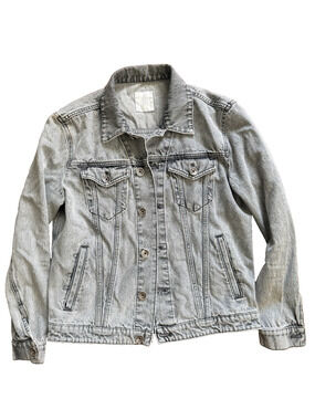 Eleventy Made in Italy Gray Grunge Acid Wash Denim Luxury Trucker Jacket S
